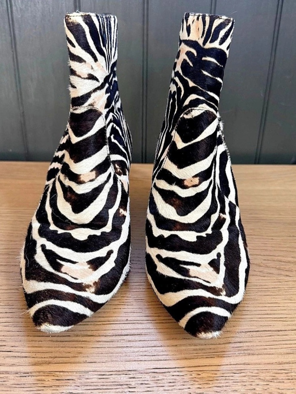 AllSaints Aster Zebra Boot Ankle Boots Black & Cream Pony Hair EU 37
